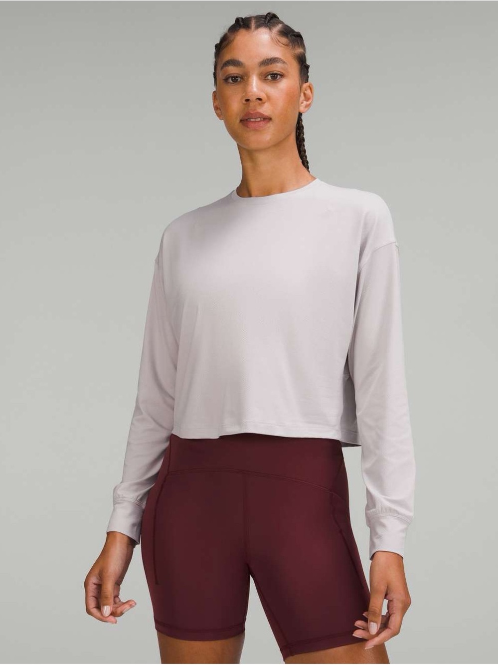 lululemon Abrasion Resistant Cropped Long-Sleeve Tee in Light Gray
